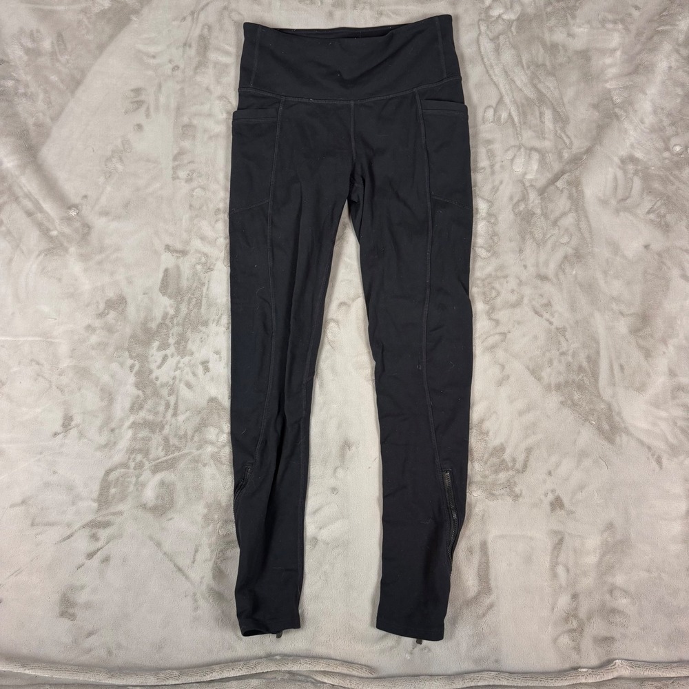 Athleta Womens Black High Waisted Ankle Zip Pocket Leggings Size S